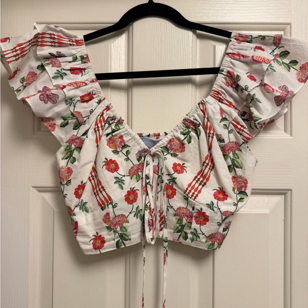 Hill House Red and White Floral Alexa Crop Top